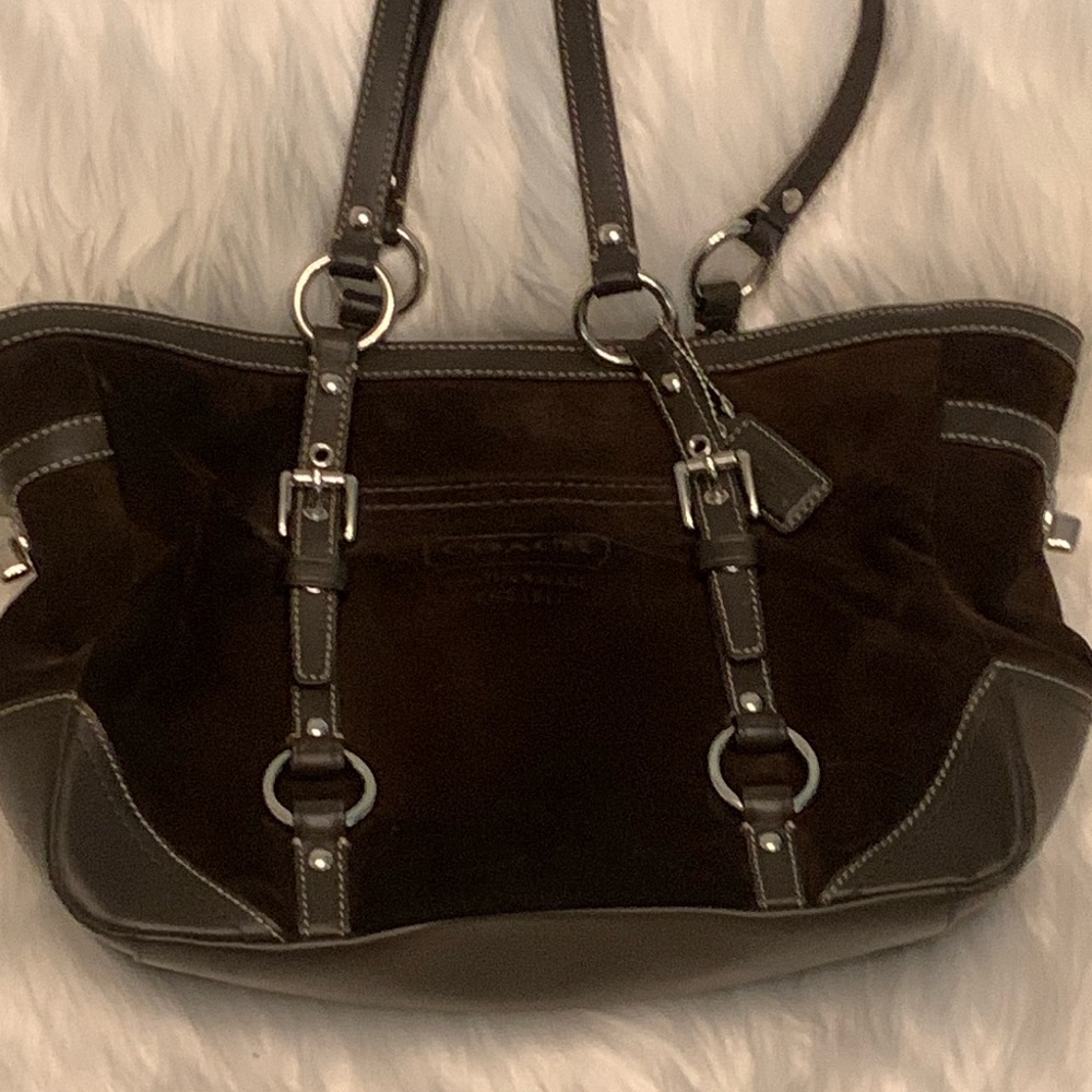 GENUINE COACH dark brown leather / suede bag